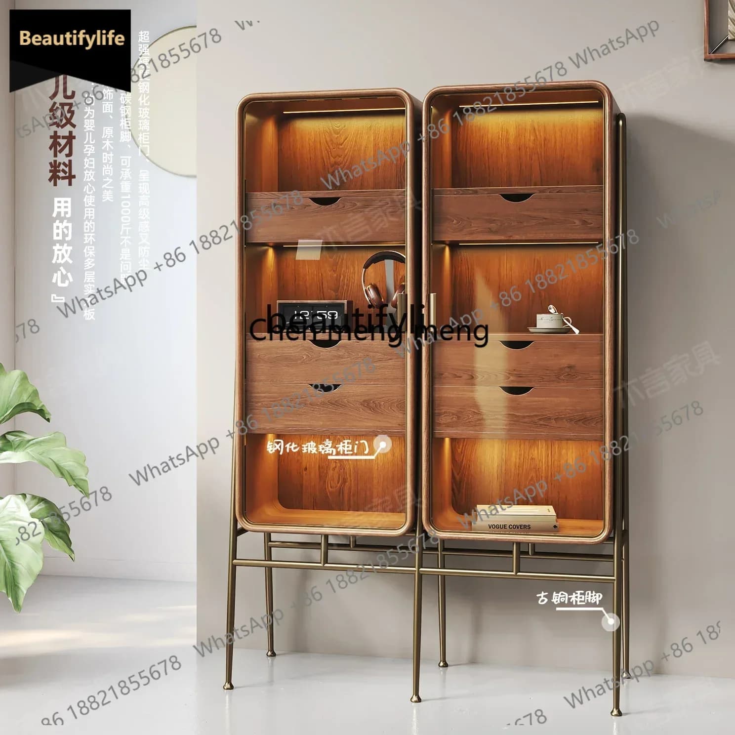 Y183Retro living room wall glass wine cabinet household display cabinet light luxury bookcase high-end restaurant solid woodQ