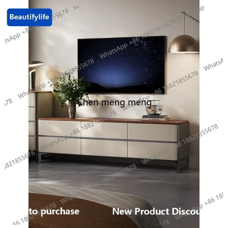 M183 Italian minimalist TV cabinet, light luxury high-end chest of drawers, high-end leather solid wood storage cabinet