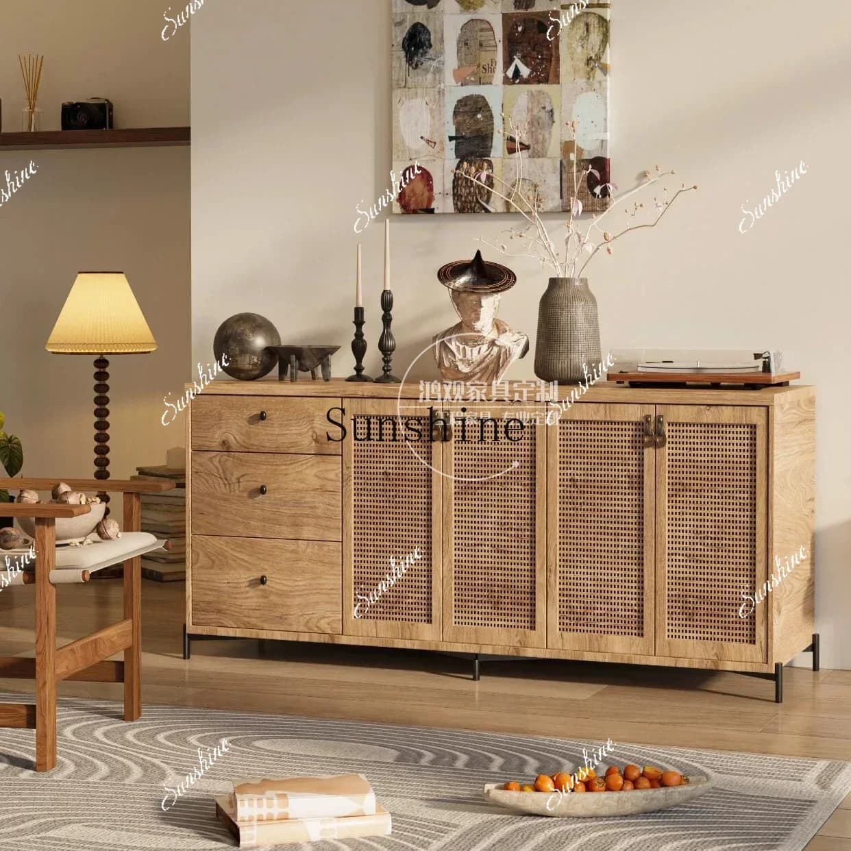 Wabi Sanfeng solid wood dining side storage cabinet entrance entrance decorative cabinet  FT