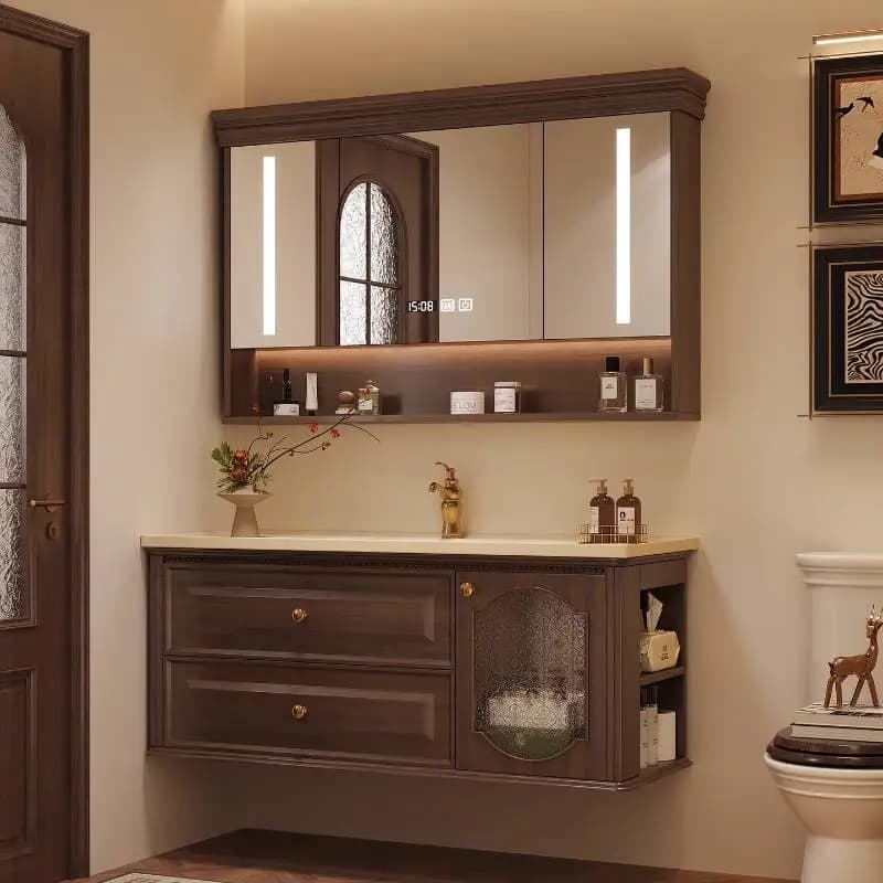Rustic Vintage Bathroom Cabinet Wood Mirror Led Space Saving Bathroom Cabinet Storage Glass Mobile Da Bagno Furniture For Home