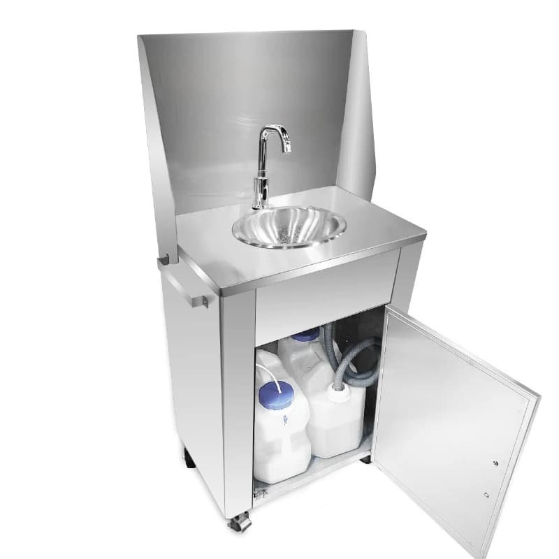 Portable, stainless steel sink with wheels, outdoor sink, sink cabinet with back plate