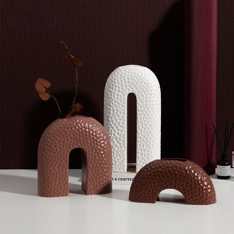 Minimalist Arched Texture Ceramic Vase,Nordic Style Home Decor,Home Living Room Office Desktop Decoration Vase Christmas gifts