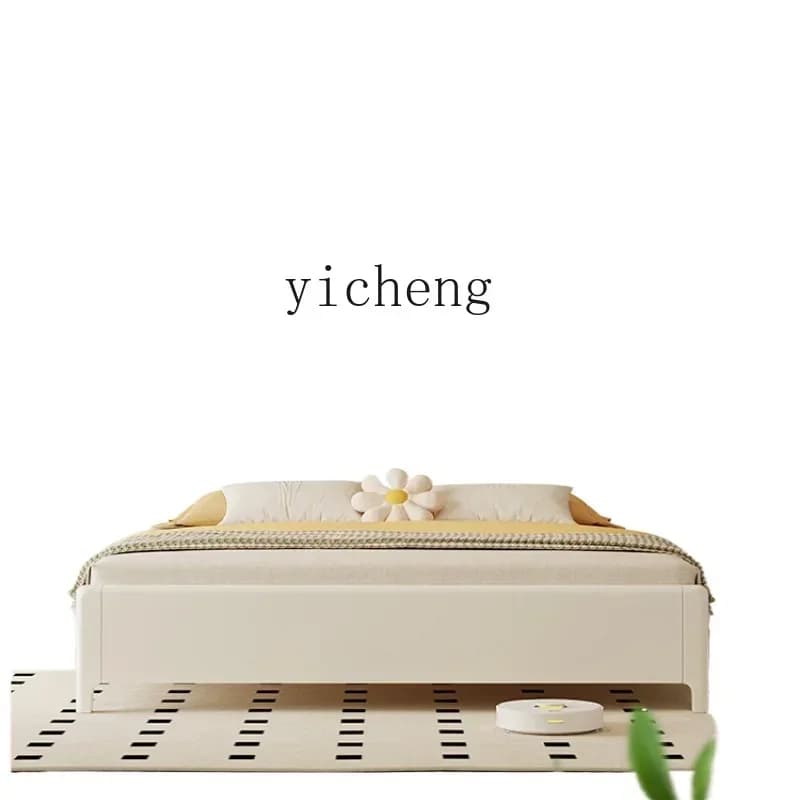 cream wind solid wood bed simple modern white French retro double master bedroom