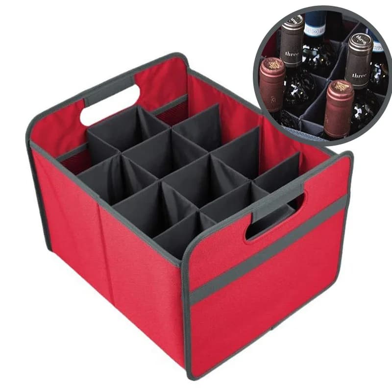 6/12 Bottles Universal Car Wine Organizer - Oxford Cloth Storage Box with Wine Glass Compartment&Handheld Bag Wine Glass Holder