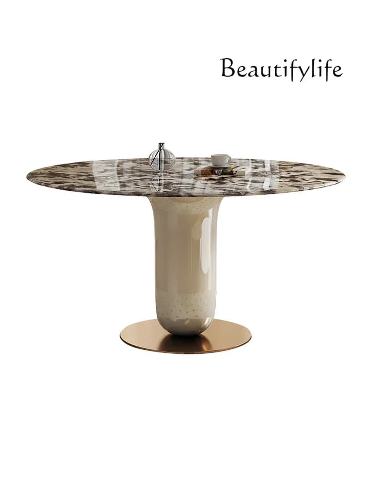 X Supercrystalline Stone Dining Table French Light Luxury Cream Style Painted Marble Dining Table Round Modern Simple