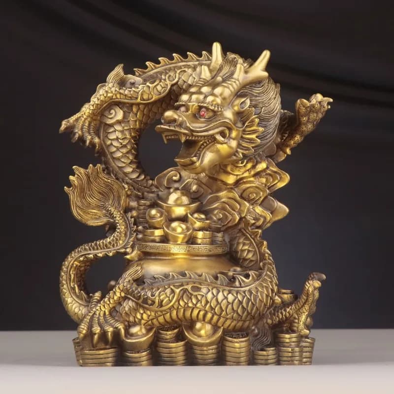 ornament, , copper handicraft for home and office, dragon in a treasure basin