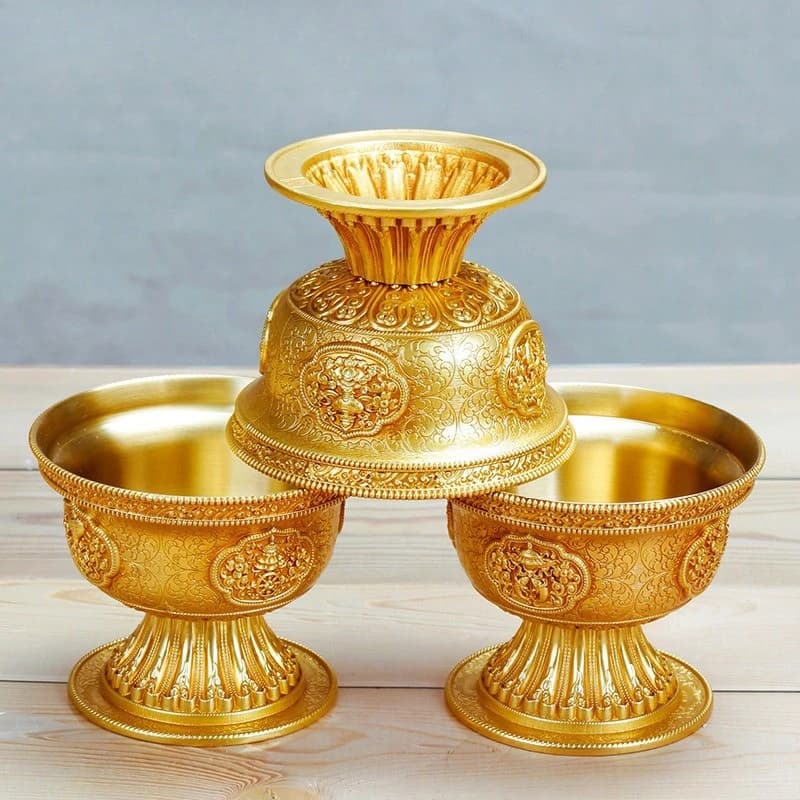 Cz copper eight auspicious water bowl tibetan carved buddhist hall offering buddha tall water cup