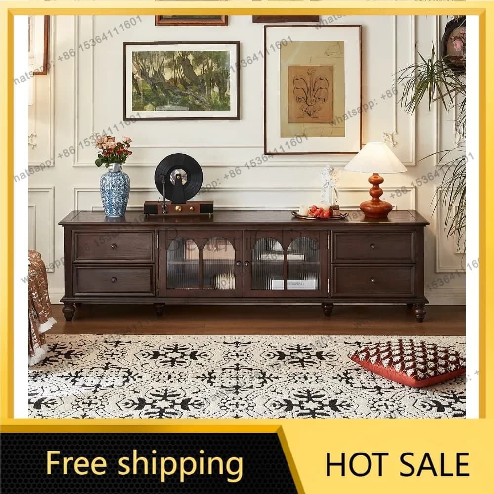 FG American solid wood TV cabinet, retro living room storage locker furniture