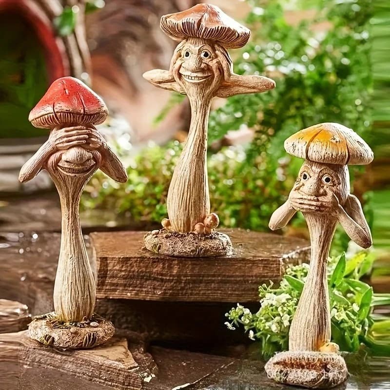 Mushroom Decor Funny Resin Art Quirky Zen Ornaments Creative Home Accents See No Evil/Hear No Evil/Speak No Evil