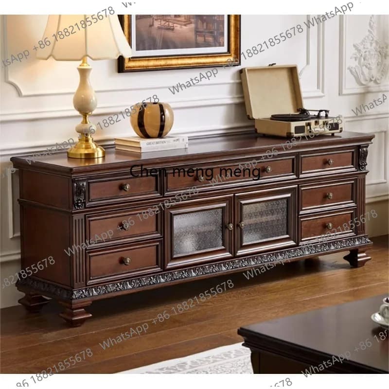 Solid wood, TV cabinet combination villa living room high-end, retro, carved, floor cabinet