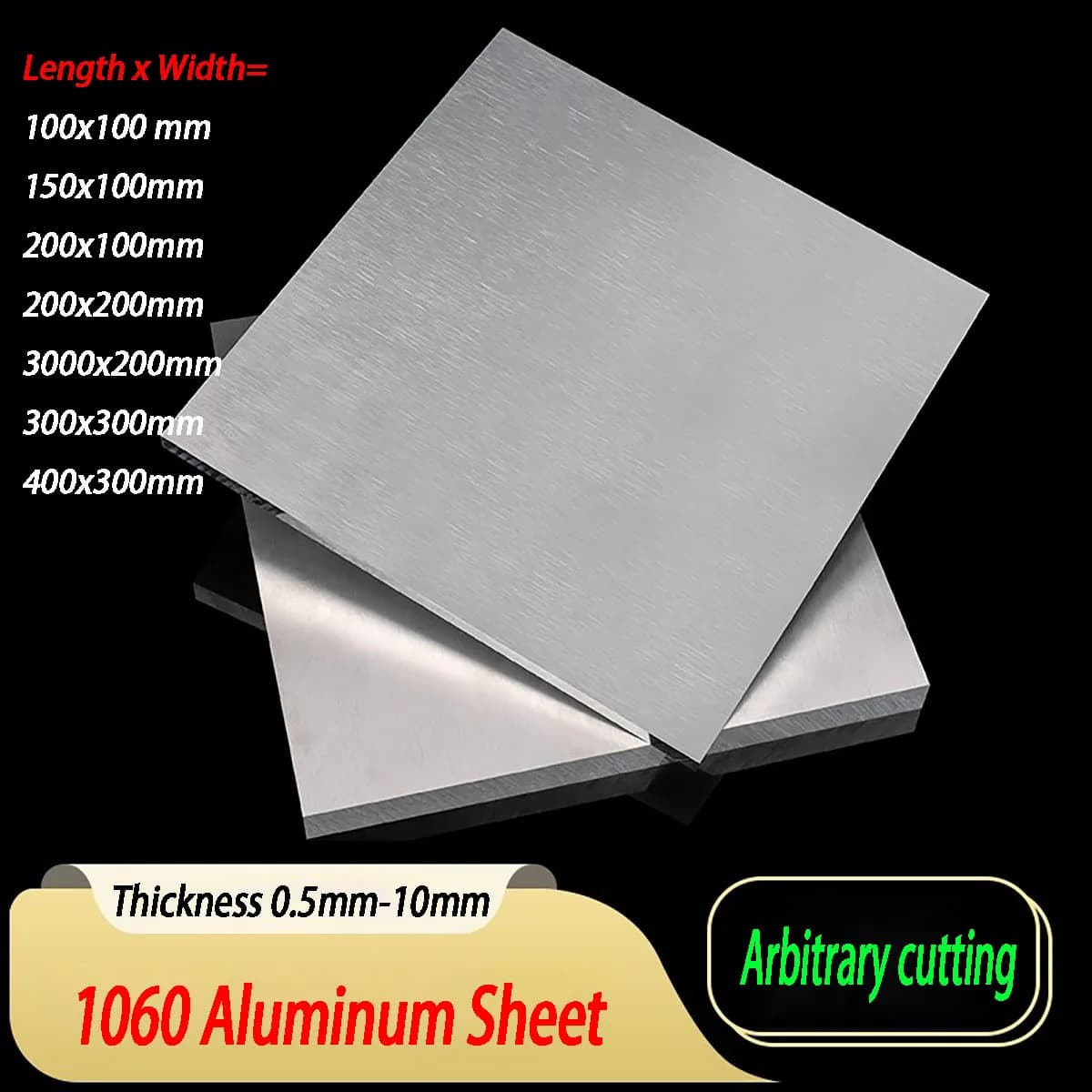 Thickness 0.5mm-10mm 1060 Aluminum Sheet Plate  Pure Aluminum DIY Frame Metal Plate Width =100 /150/ 200/ 300 /400mm