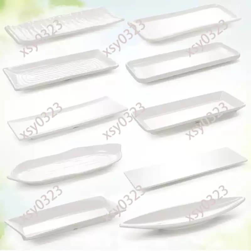 Melamine Rectangular Plate, White Long Flat Tray for Sushi Sashimi Hot Pot Commercial Catering