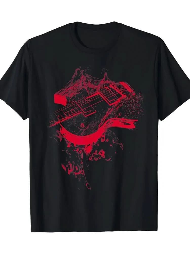 Graphic Guitar Cool Rock Music Musician Gift pattern design-100% cotton summer O-neck short sleeve casual printed men's T-shirt.