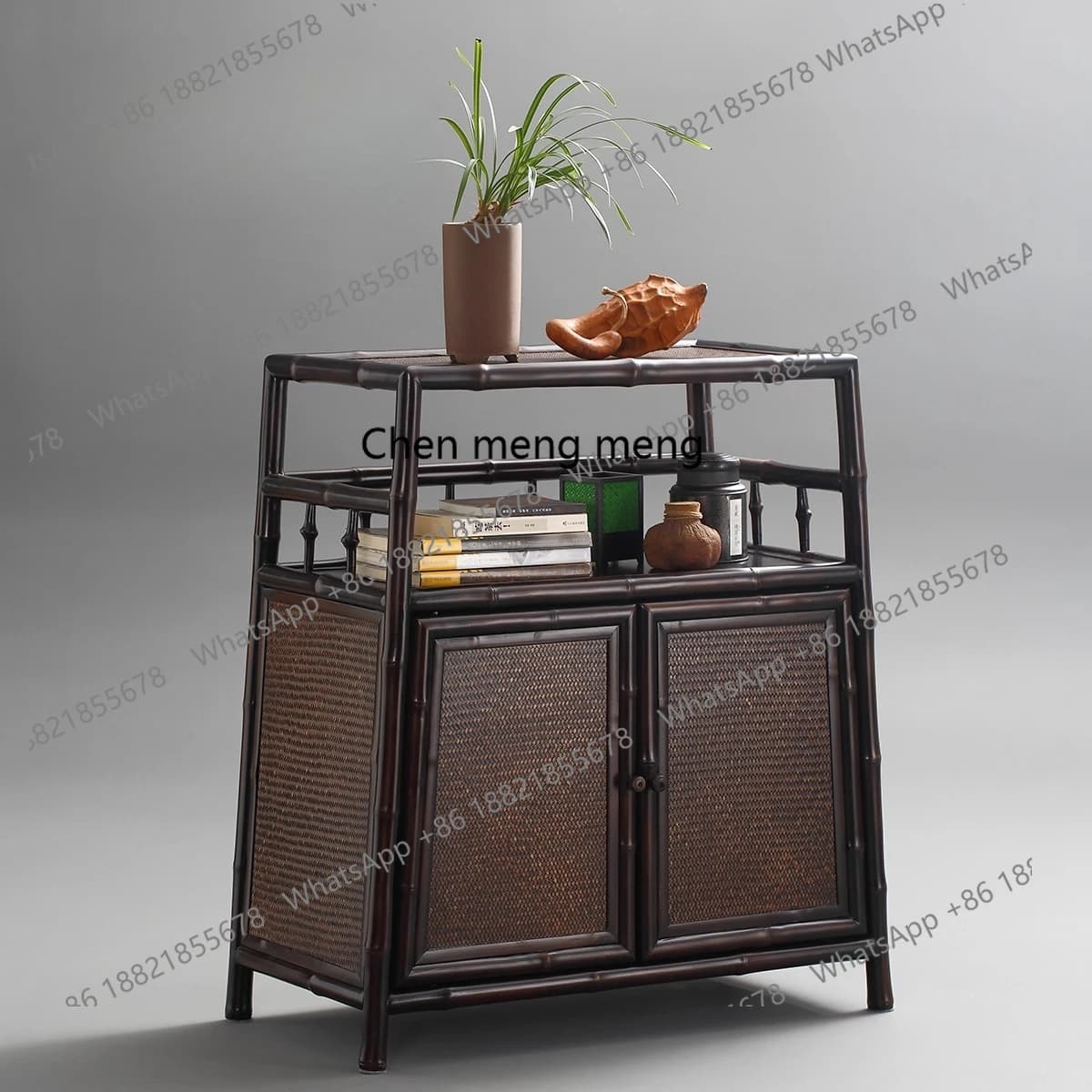 Handmade bamboo tea shed, tea cup holder, pot holder, Bogu frame, tea room table cabinet, low cabinet