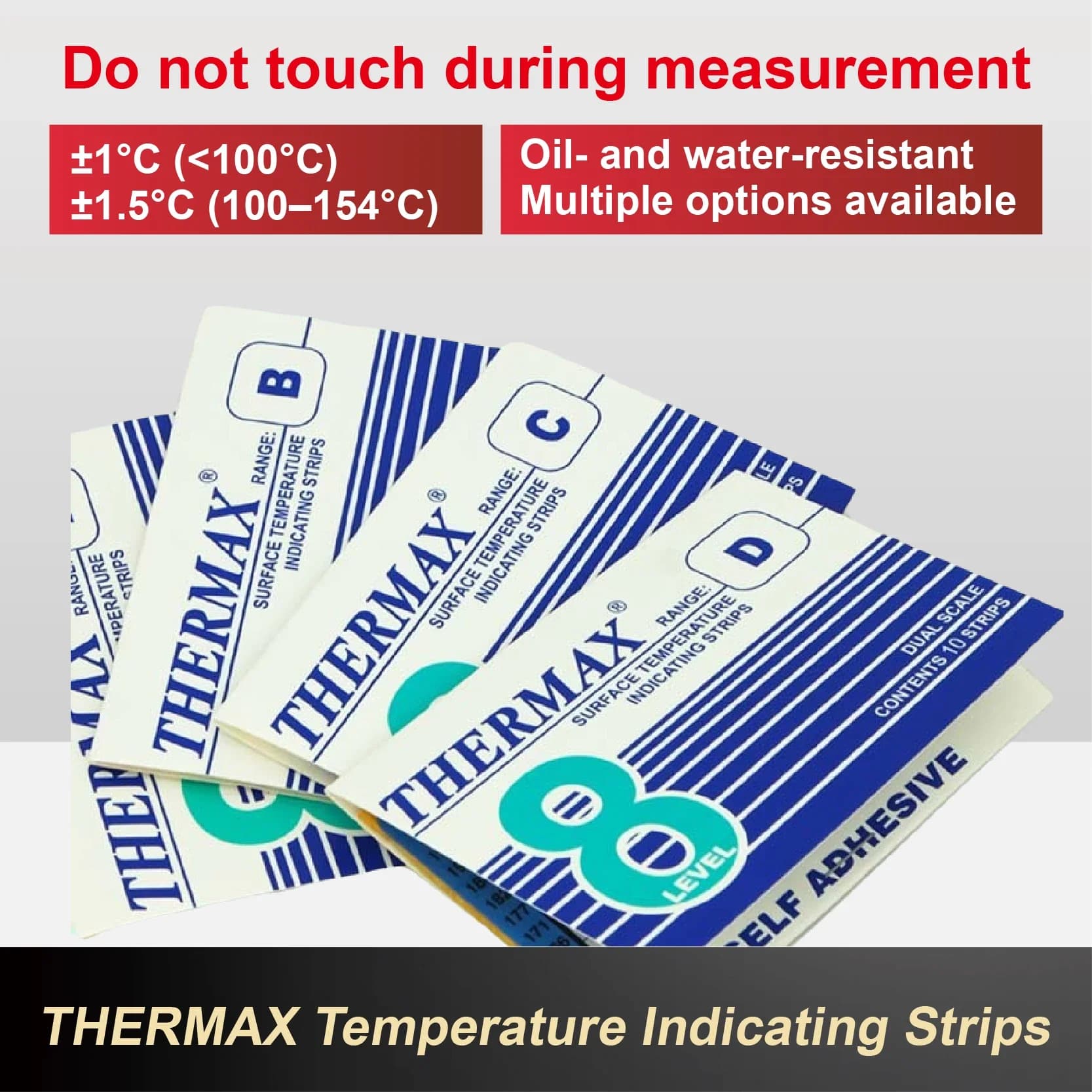 Thermax Surface Temperature Strips – Disposable Irreversible or Reusable Resettable 5/8/10-Level Heat Peak Monitoring Labels