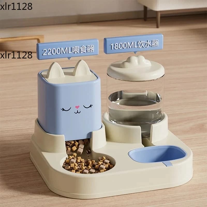 Automatic Pet Food Dispenser Double Bowl Integrated Drinking Feeding Bowl for Cats Dogs