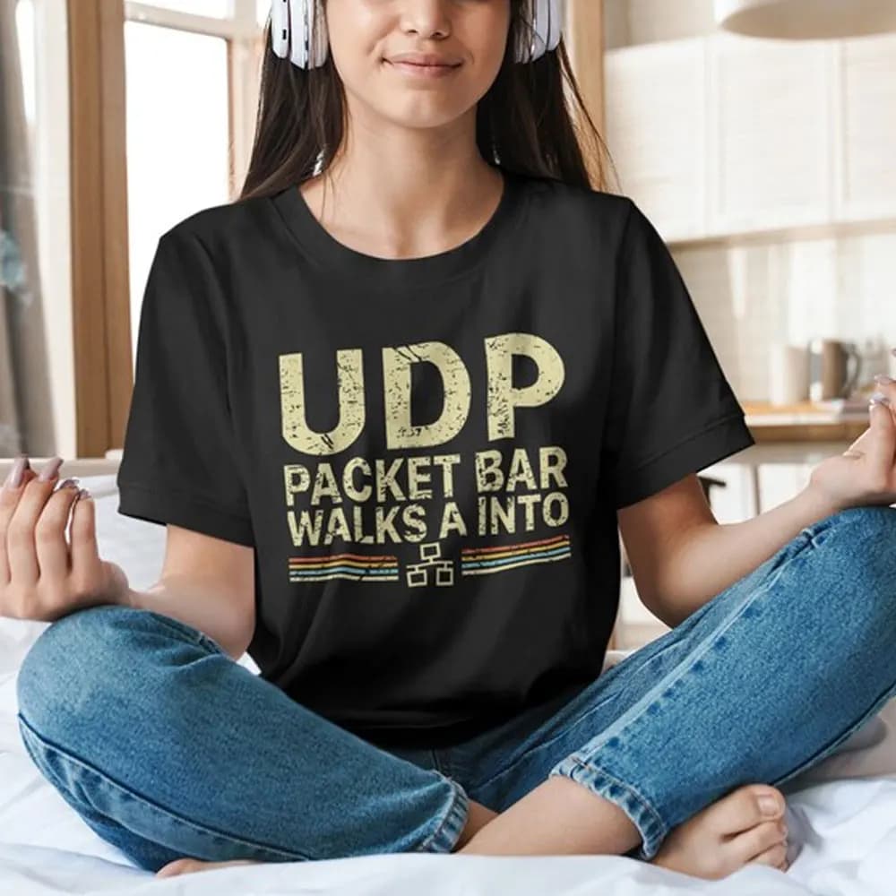 UDP Packet Bar Walks A Into Funny Network Engineer Vintage T-Shirt IT Technology Shirt Networking Shirt System Administrator Tee