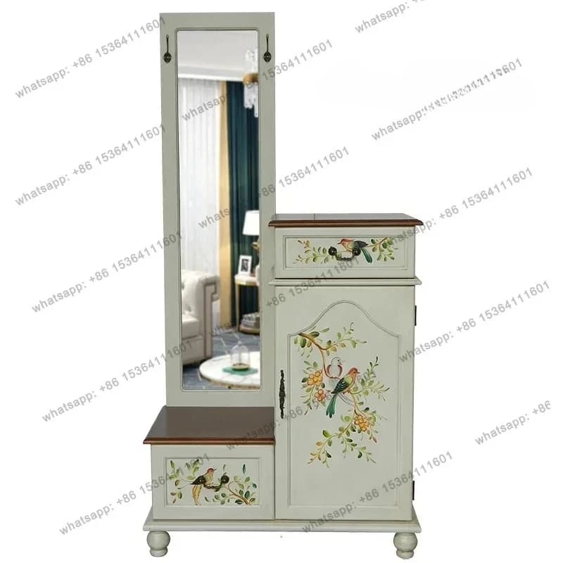 American-style old entrance shoe change stool full-length mirror furniture painted clothes and hats shoe cabinet