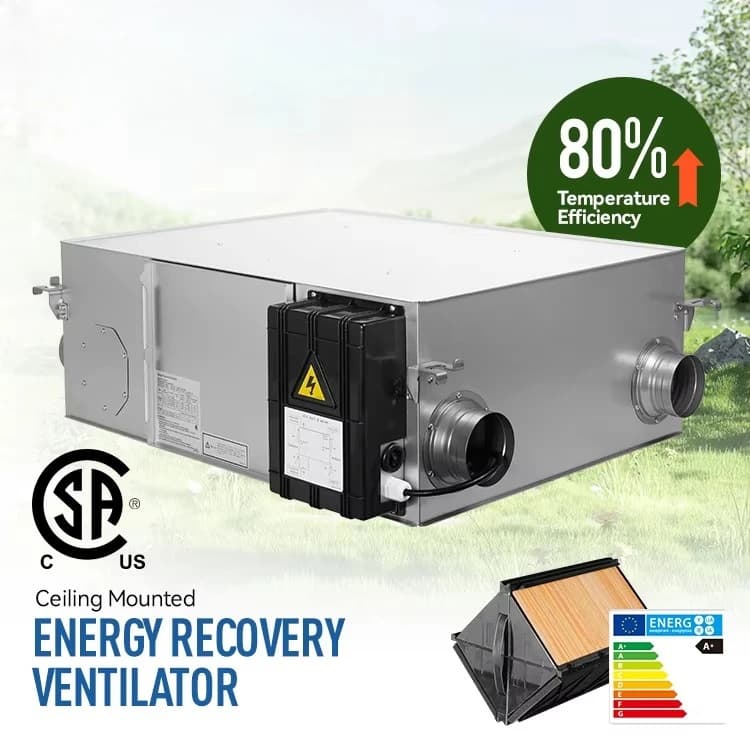 Recuperator Heat Recovery Ventilation EC Fan Motors Energy Saving Fresh Air Filtration Home Use Gym Dining Energy Recovery