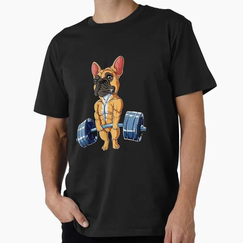Bulldog Weight Lifting Dog Gym Graphic T-shirt Unisex Cotton Short Sleeve Tee Funny Gift for Dog Lovers & Pet Owner