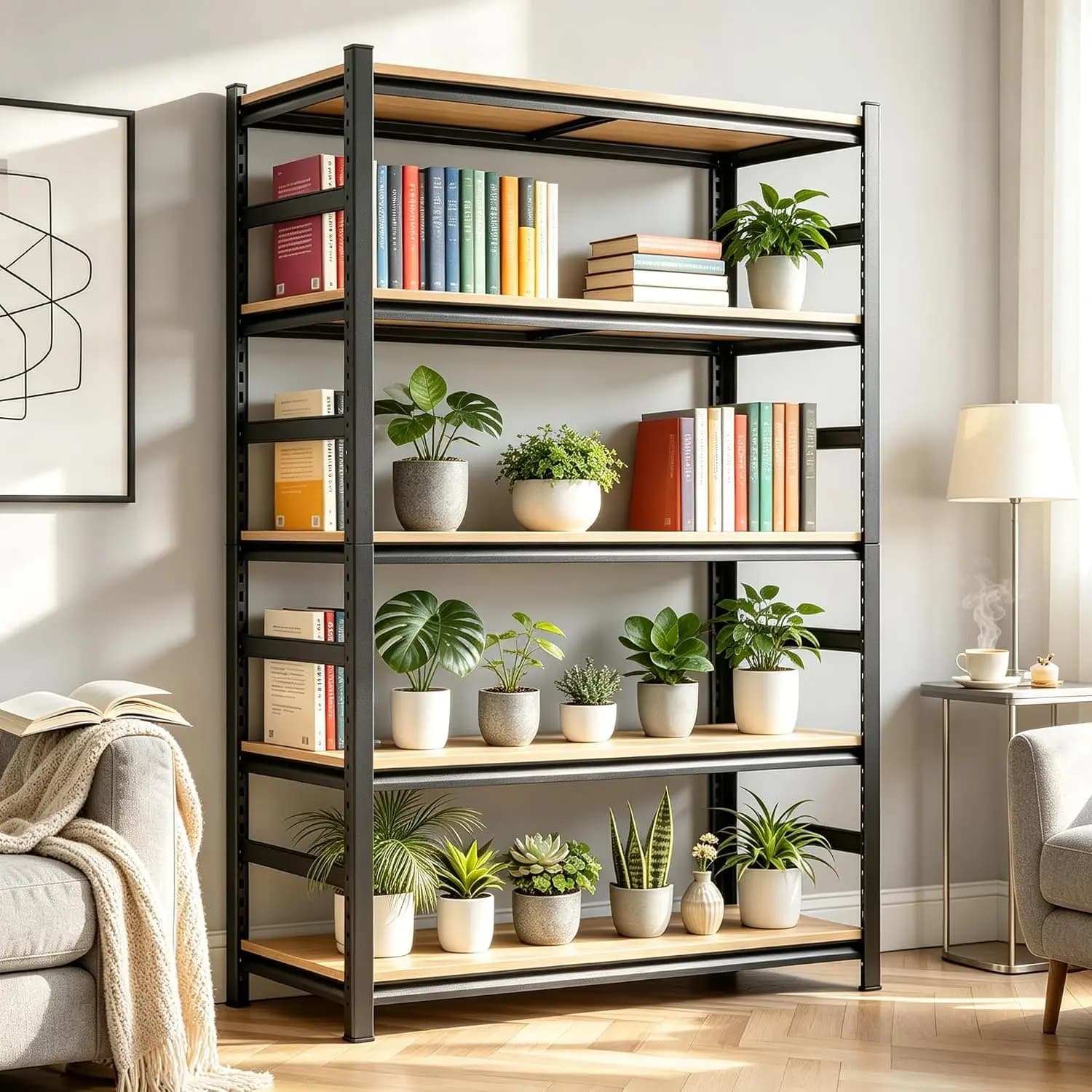 Book Shelf, Adjustable Tall Bookcase with Storage Shelves