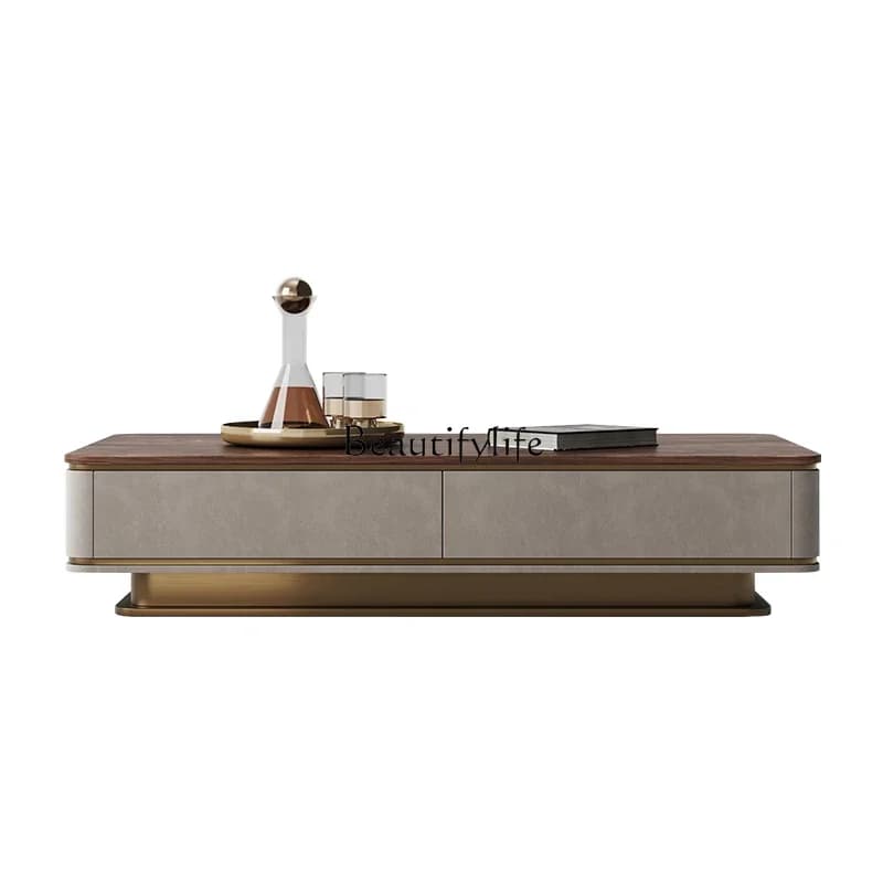 04Modern minimalist rectangular solid wood coffee table villa whole house haute couture matching North American black walnut