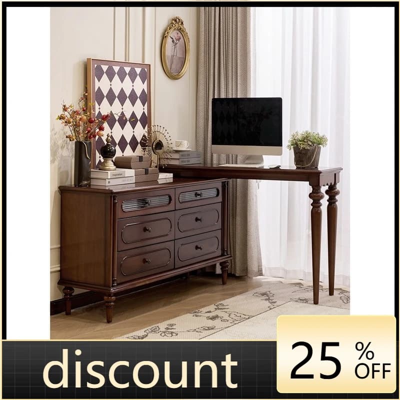 LMM French retro solid wood dressing cabinet computer table integrated storage locker