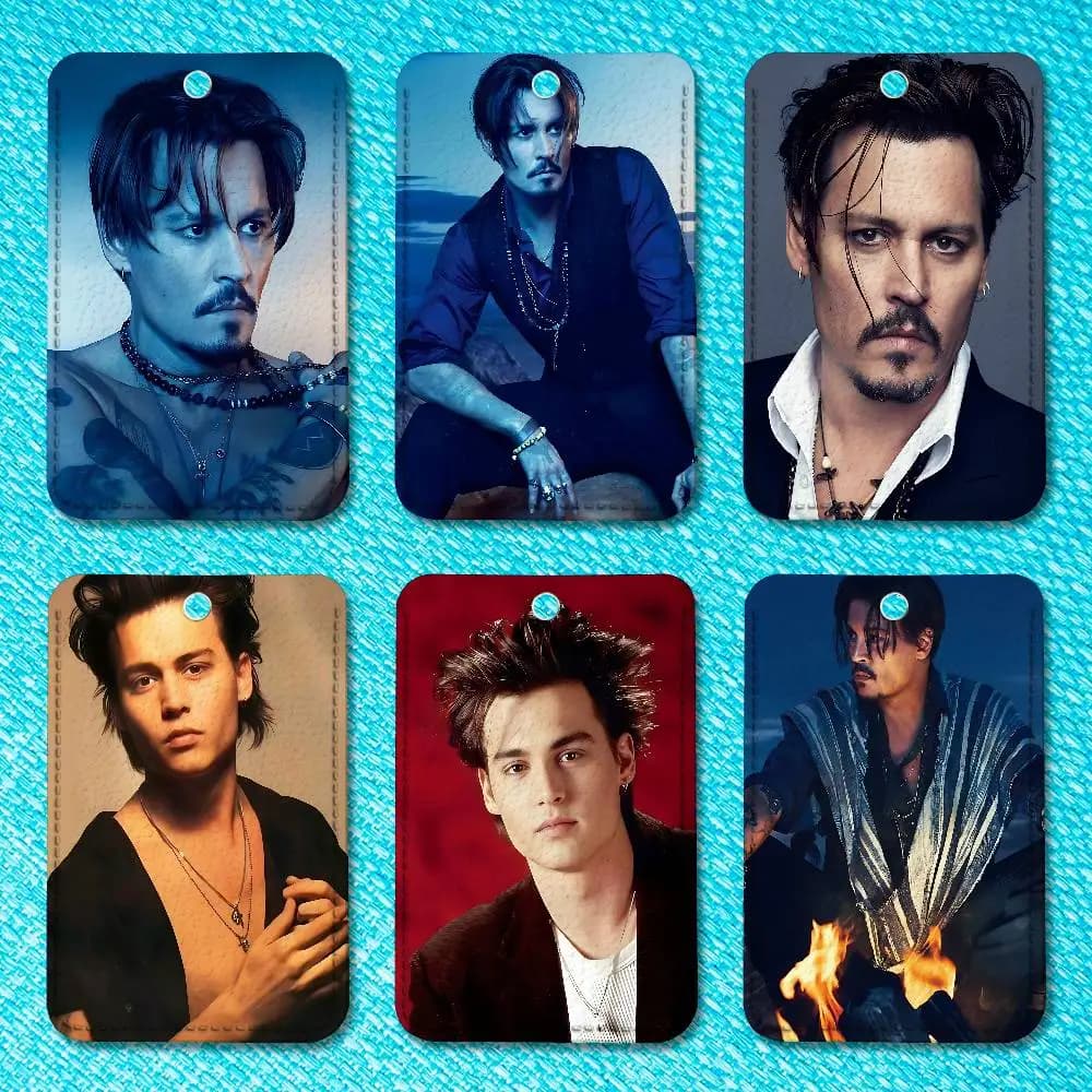 Actor J-Johnny D-Depp Premium PU Leather Card for Daily Use Holder Card Case with Metal Carabiner Customizable Design