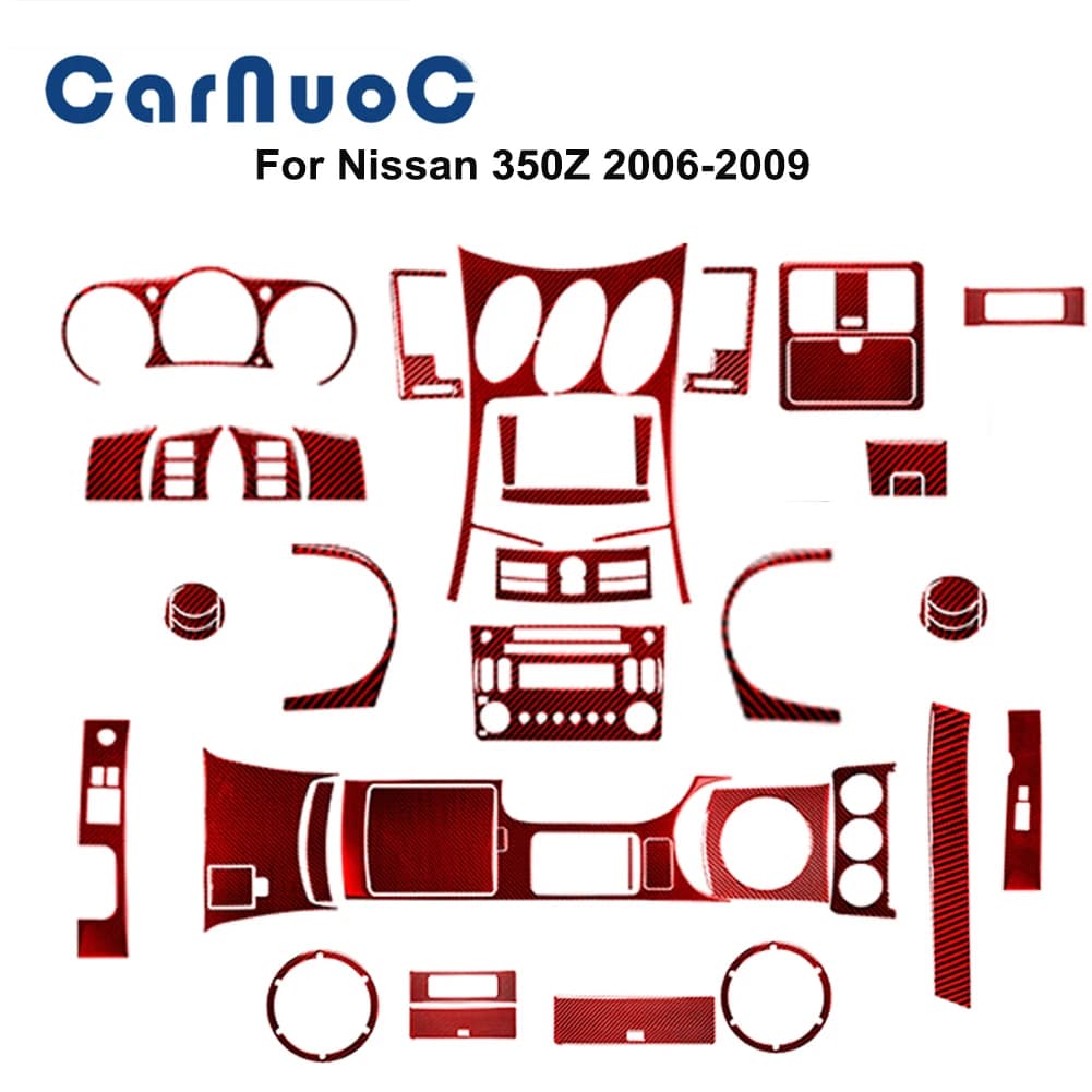 Red Carbon Fibre Car Accessories For Nissan 350Z 2006-2009 Car Stickers Decorative Strip Cover Trim Mouldings