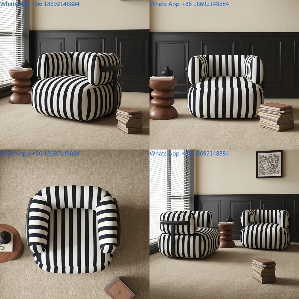 Vintage Striped Sofa Chair for Small Living Room Balcony Lounge Creative Retro Furniture