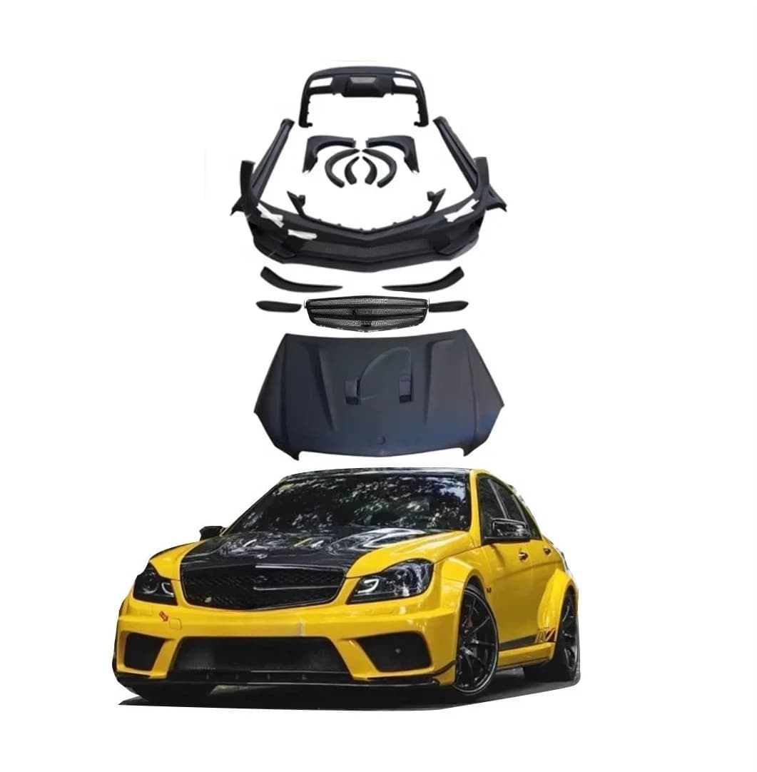 STLF 08-13 C-Class W204 C63 AMGs Upgrade Wide Front and Rear Bumpers Side Skirts Hood Fender Wide Body Kit for Mercedess-Benzs