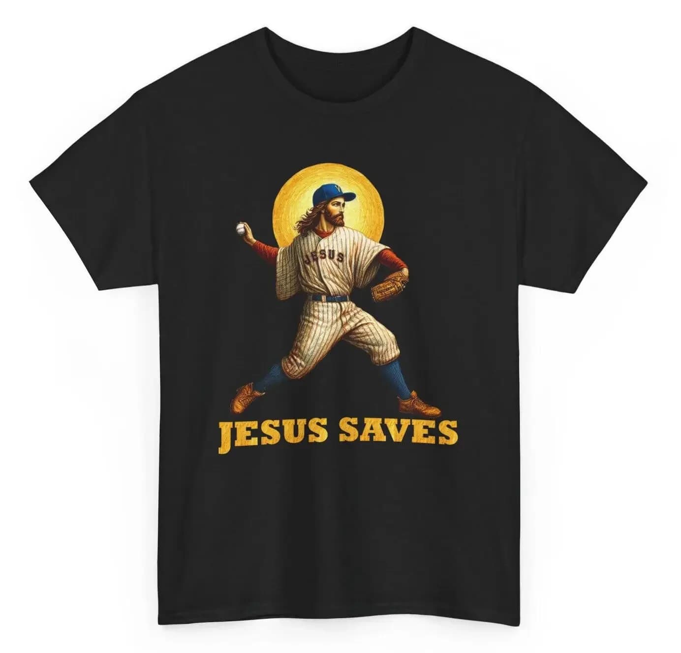 Vintage Baseball Sport Jesus Saves Christian Faith T-Shirt 100% Cotton O-Neck Short Sleeve Summer Casual Mens T-shirt Size S-3XL