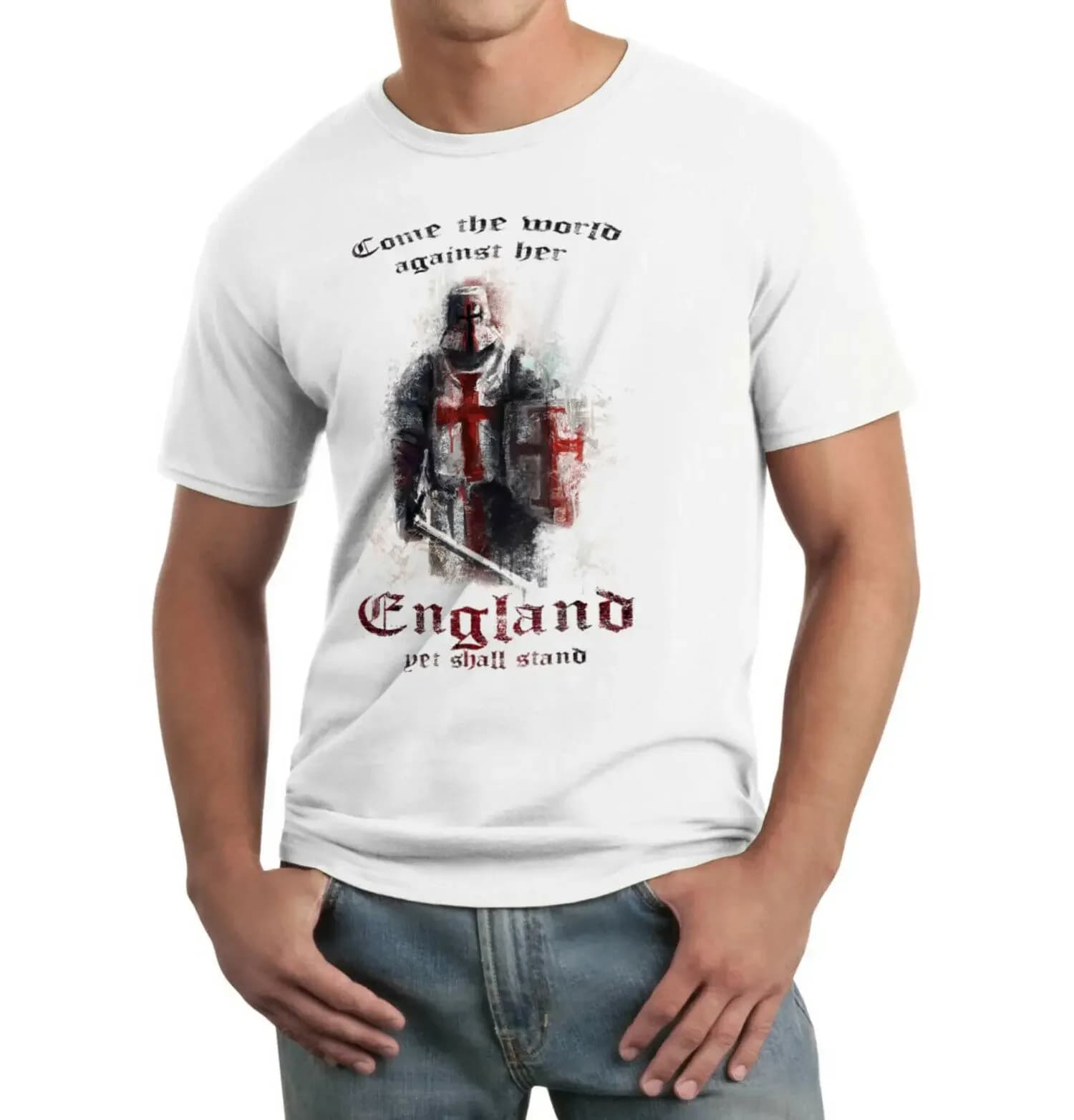 ENGLAND WARRIOR YET WE STAND - Cross Of St George, St George's Day, Flag Men's 100% Cotton Casual T-shirts Loose Top Size S-3XL