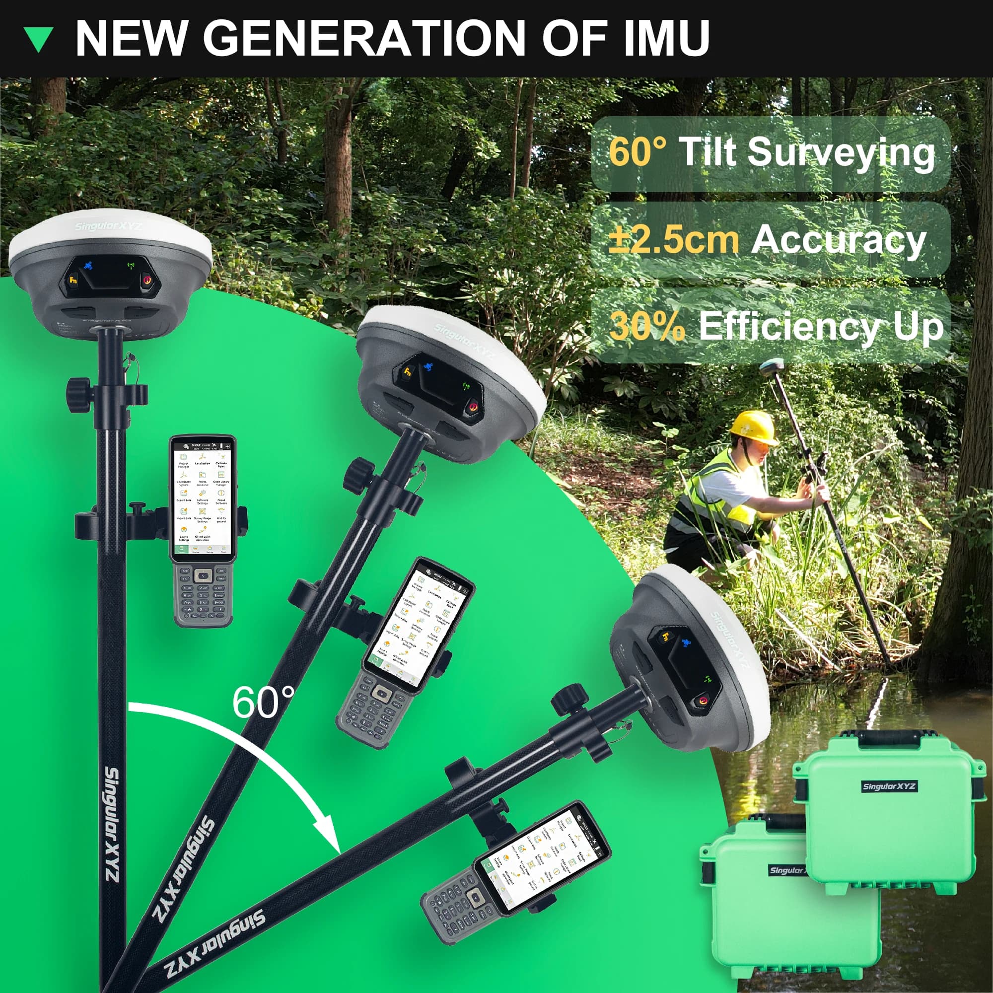 SingularXYZ E1 Rover High Precision RTK GNSS Receiver with IMU Drone Land Survey Equipment 20H Working Time Portable GPS RTK