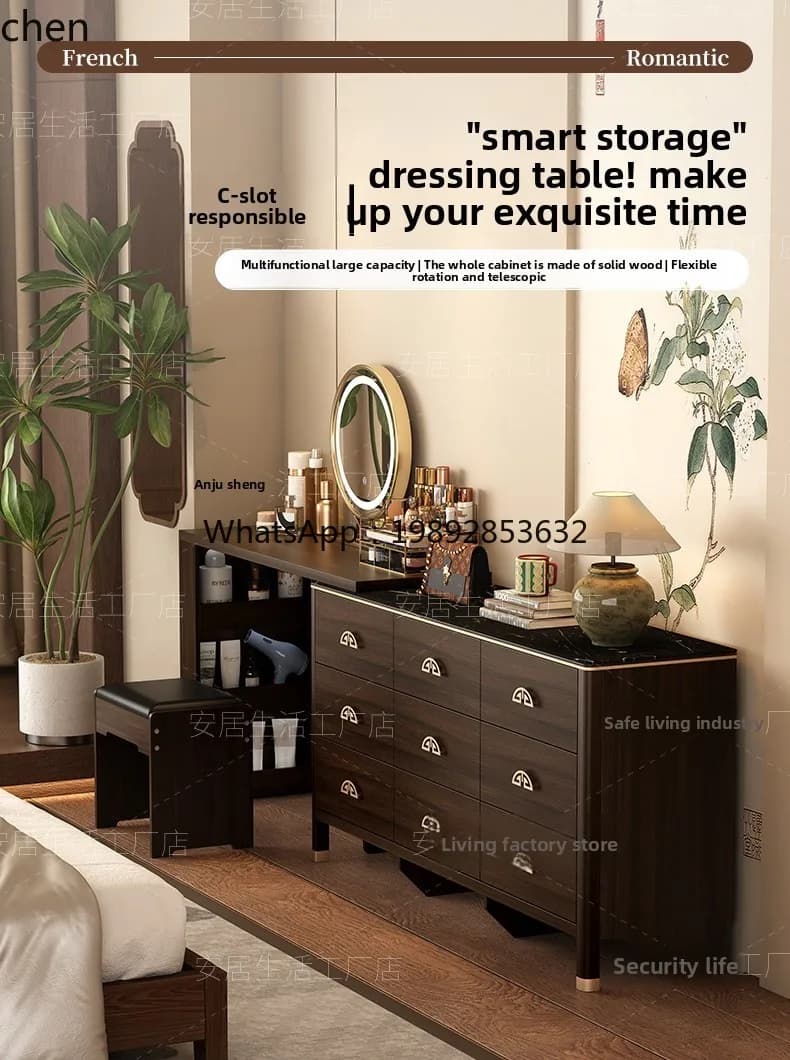 solid wood dresser retractable makeup table rock slab chest integrated rotating desk