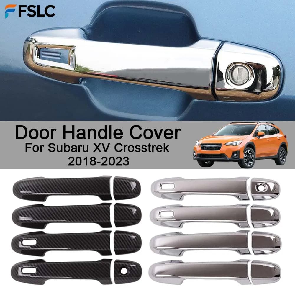 Car Decoration Door Handle Cover For Subaru XV Crosstrek 2018-2023 Carbon Fiber Silver Cars Accessories Exterior Upgrade