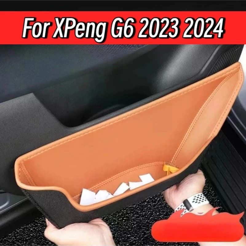 Car Door Side leather Storage Box Front Car Door Slot Storage Organizer For Xiaopeng XPeng G6 2023 2024
