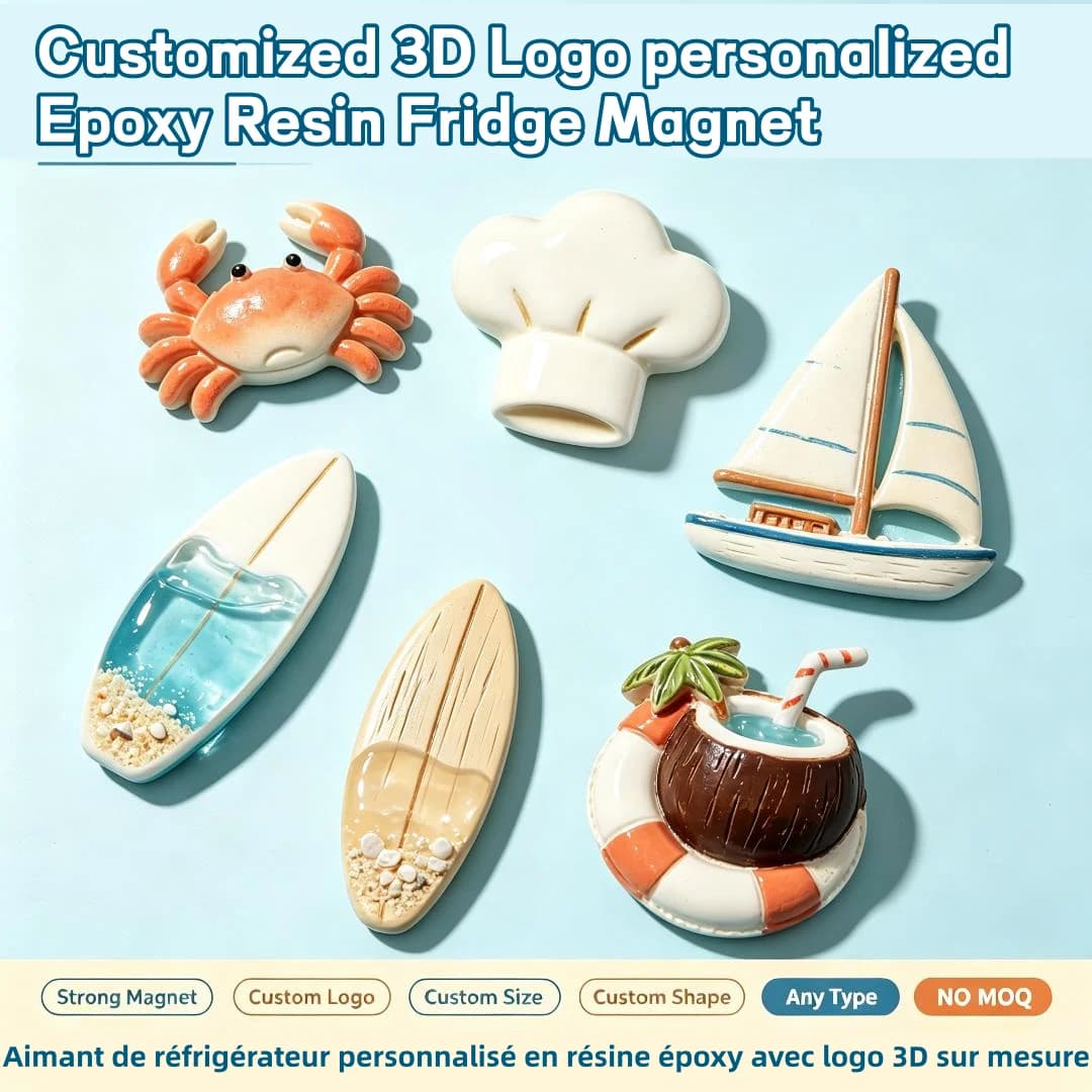 Factory Customized 3D Logo Personalized Epoxy Resin Fridge Magnet UV Printing Resin Refrigerator Magnets Home Decor Magnet