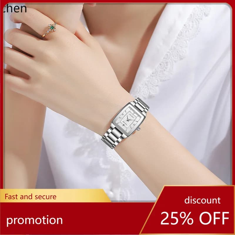 ZML Women's Steel Band Quartz Watch Waterproof Stainless Steel Women's Small Square Watch