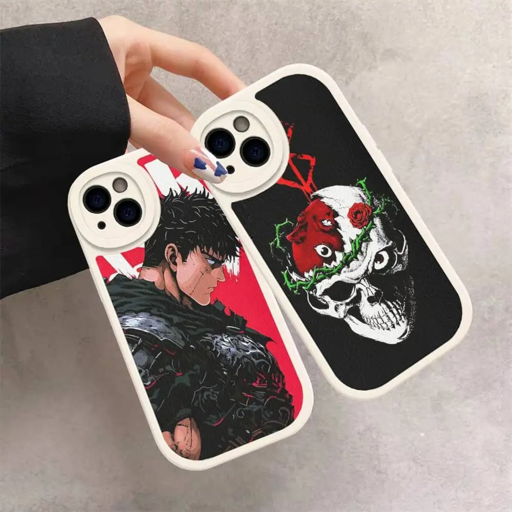1pc Retro Cool B-BerserkS Anime Phone Case For IPhone 16 15 14 13 12 11 Pro Max Plus Leather Cover