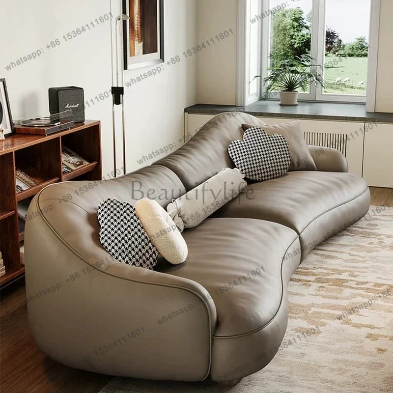 YJ Italian minimalist leather sofa high grade gray curved living room small apartment creative sofa luxury modern sofa furniture