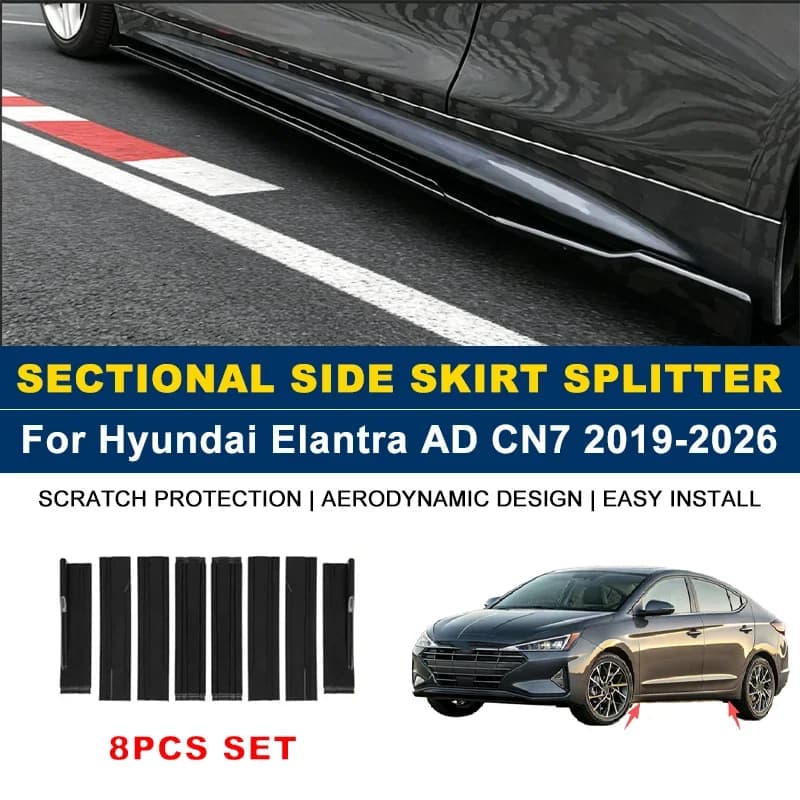 2m Sectional Side Skirt Extension Lips Side Spoiler, Car Exterior Modified Upgrade Kit For Hyundai Elantra AD CN7 2019-2026 2020