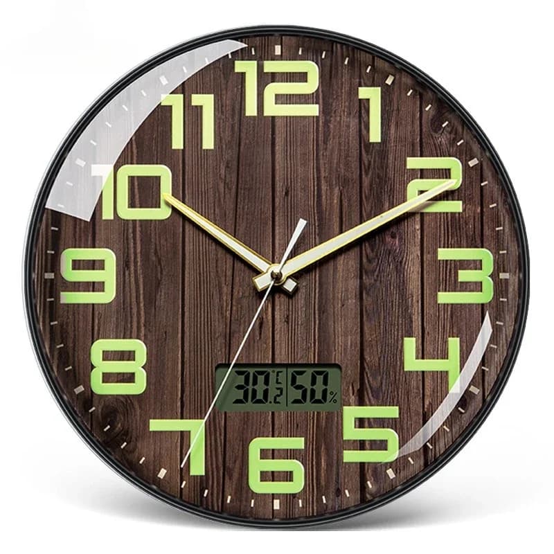 12 inch Nordic Luxury Wall Clocks Temperature and Humidity Electronic Multi-functional Wall Clock Dual Display Mute Quartz Clock