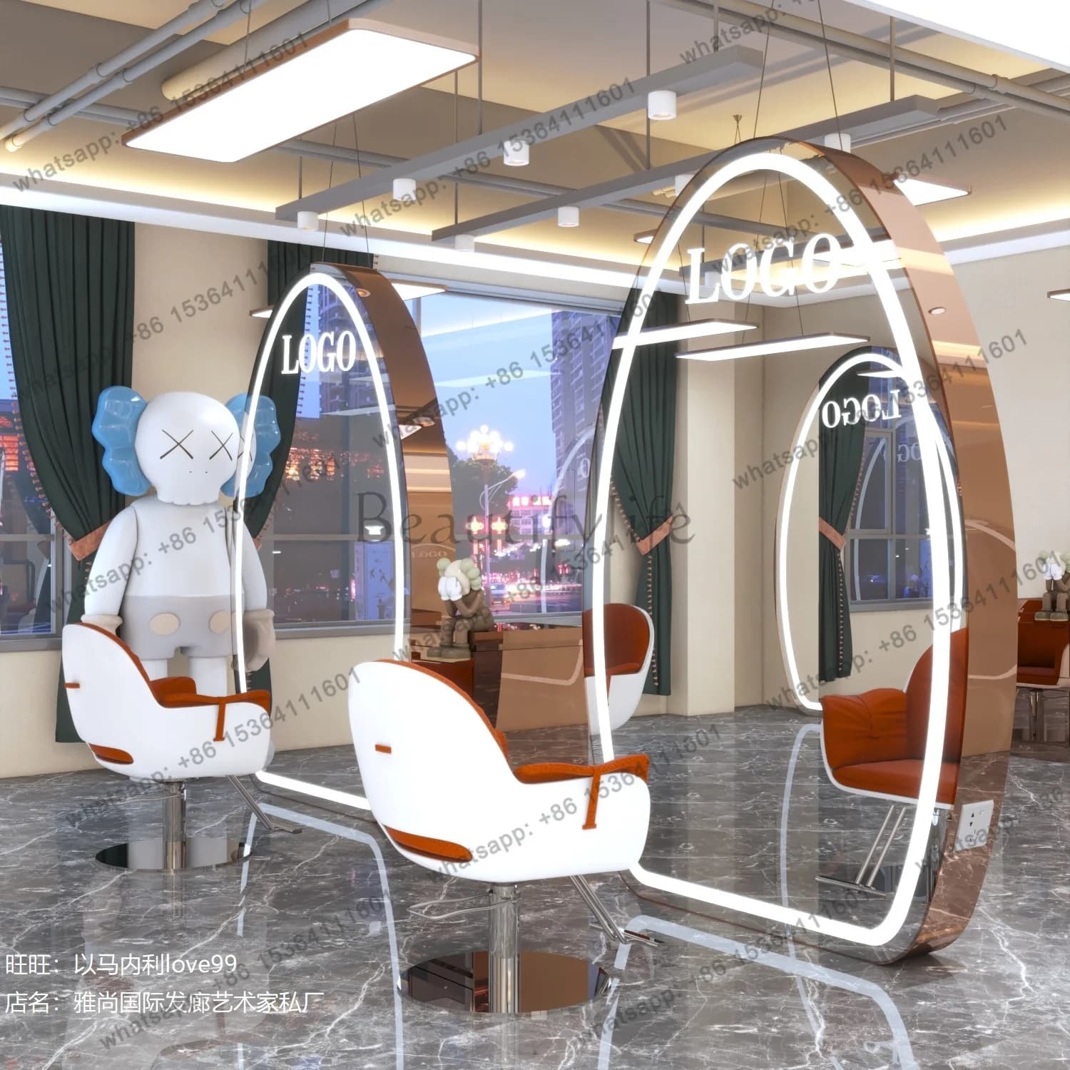Internet celebrity barber shop mirror table  full-body mirror stainless steel hairdresser mirror hair salon special