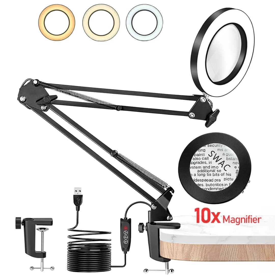 10X Magnifying Glass with Light and Stand, with 72 LED Light and 3 Color Modes Lamp Illuminated Magnifying, for Close Work