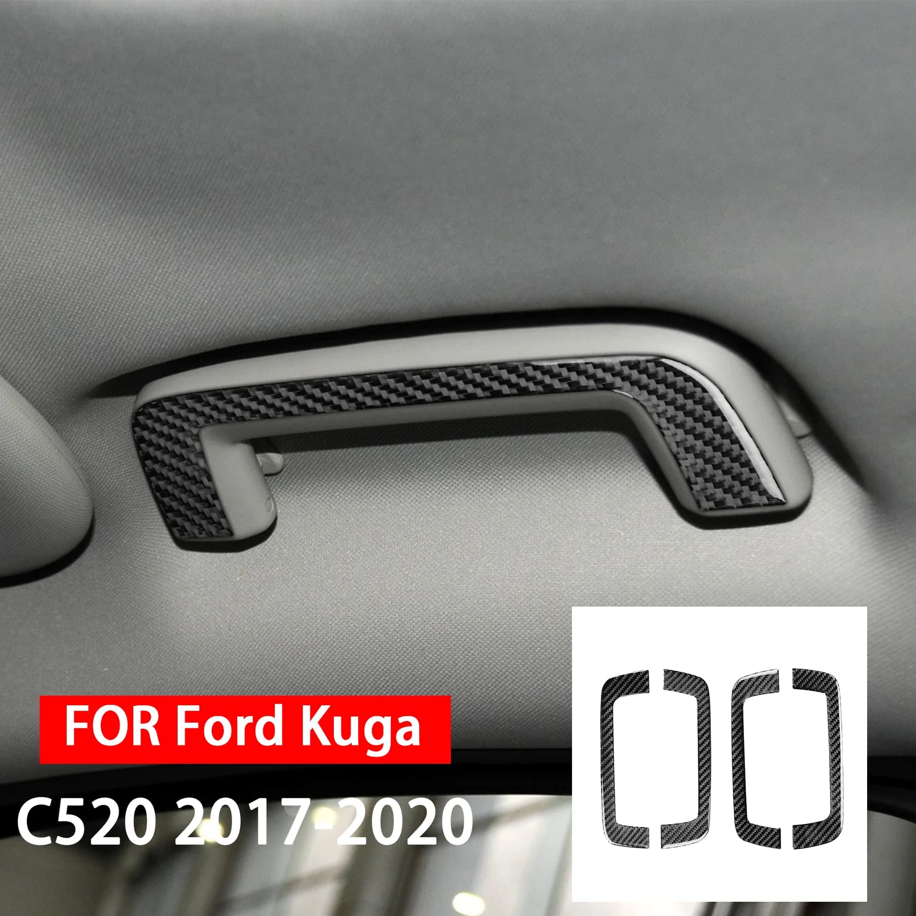 For Ford Kuga C520 2017 2018 2019 2020 Carbon Fiber Roof Safety Handle Panel Cover Decor Automotive Interior Accessories Sticker