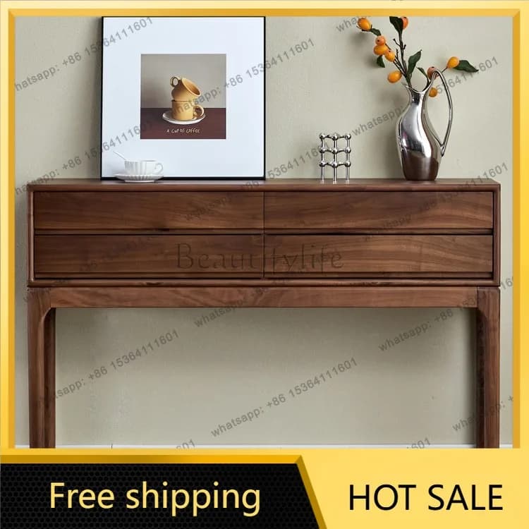 Factory Direct Sales North American black walnut entryway solid wood foyer side cabinet, Nordic high-legged storage cabinet