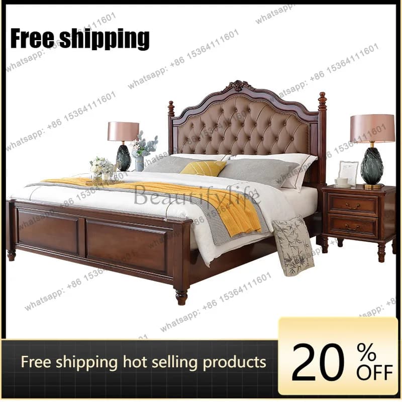 LX American Solid Wood Bed Modern Simple 1.8m Double Bed Master Bedroom Oak American