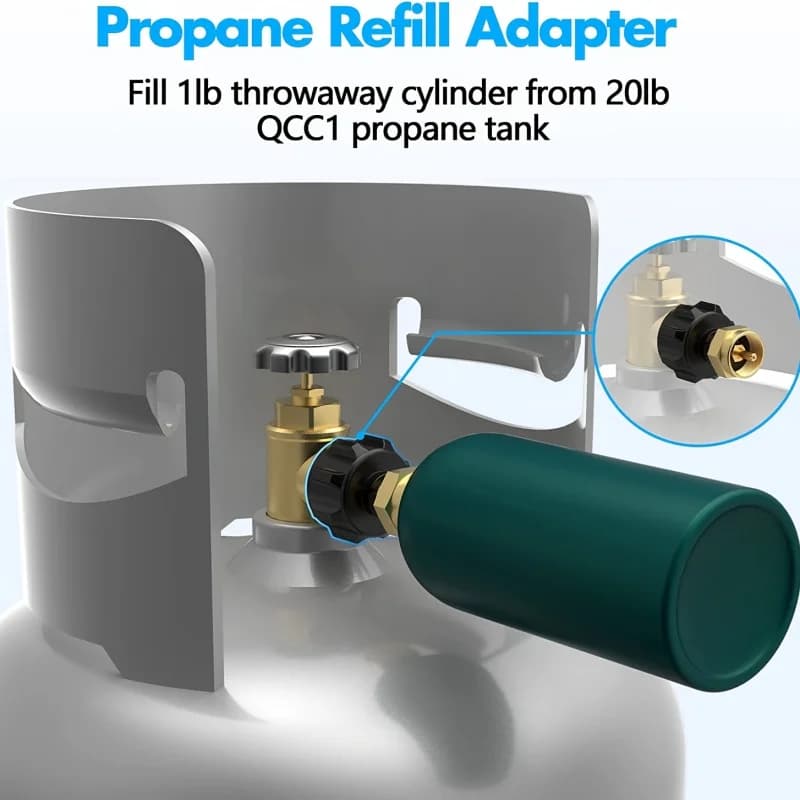 Propane Inflator Adapter for 20lb Tank - Low Pressure Gas Connection Compatible with QCC1/1 Type Propane Cans And 1lb Disposable