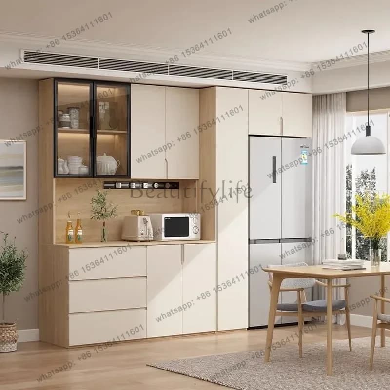LDModern Living Room Cabinet Sideboards Tall Cabinet Embedded Refrigerator Wine Cabinet Pantry Hunch with Shelves